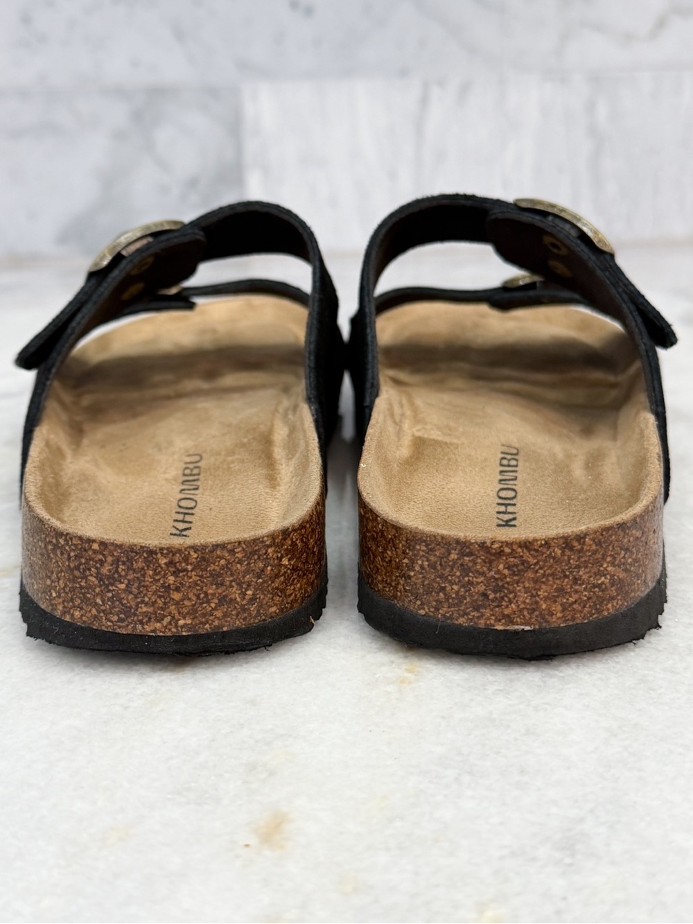 KHOMBU Women’s Black Suede Double Buckle Slide Sandals Size 7 - Picture 7 of 9